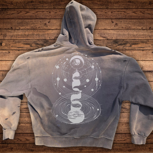 Cosmic Connection - Ultra Heavyweight Post-Apocalyptic Aesthetic Hand-Frayed Monkey Washed Zip Hoodie
